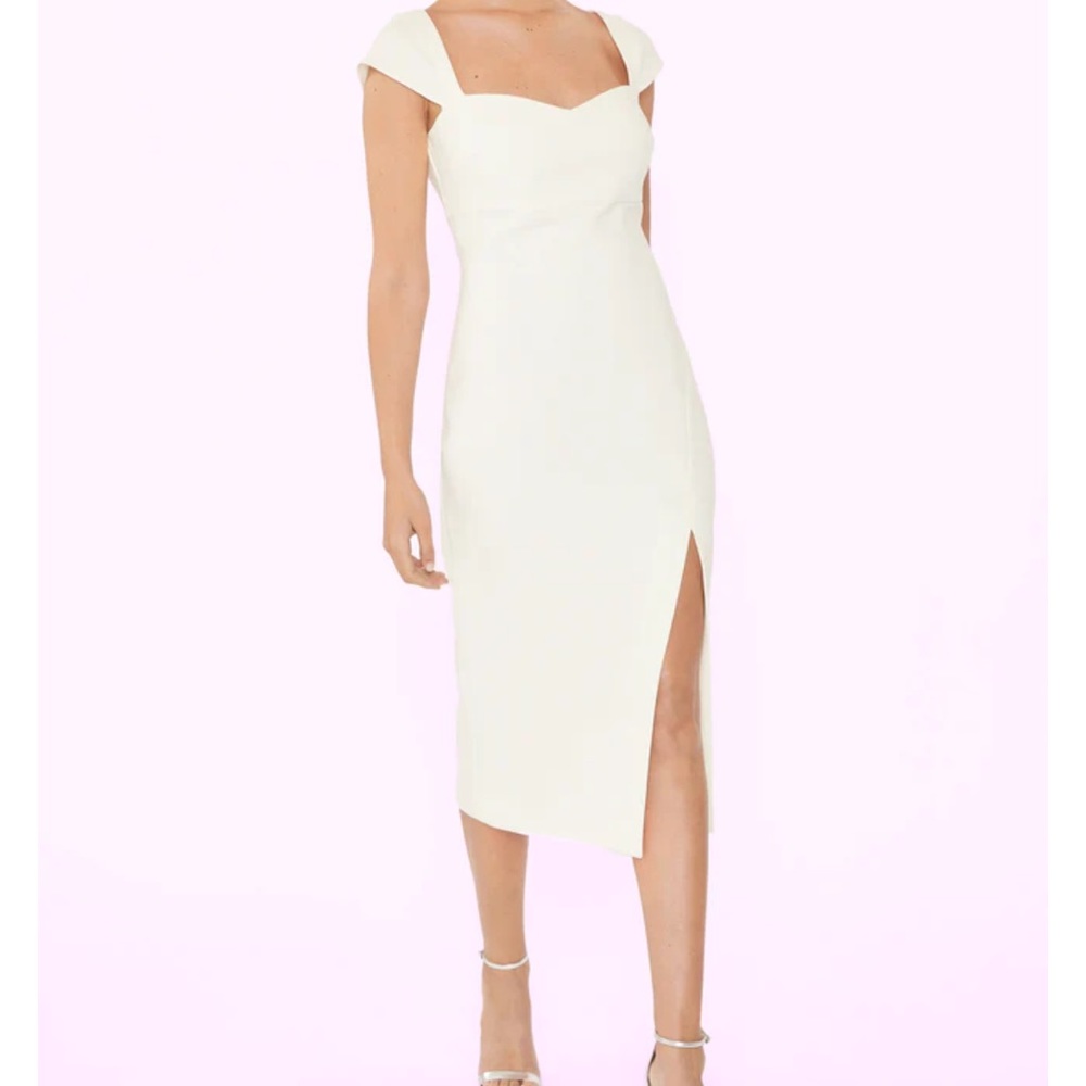 Midi-length Likely dress with slit and sweetheart neckline
